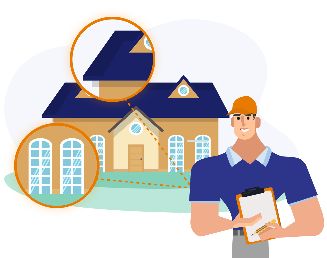 An inspector inspecting a house for wind damage